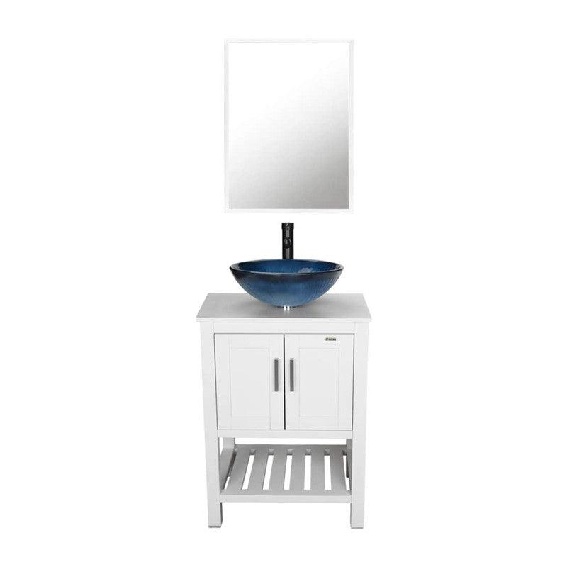 24” Bathroom Vanity Sink Combo White Cabinet Square Ceramic Vessel Sink