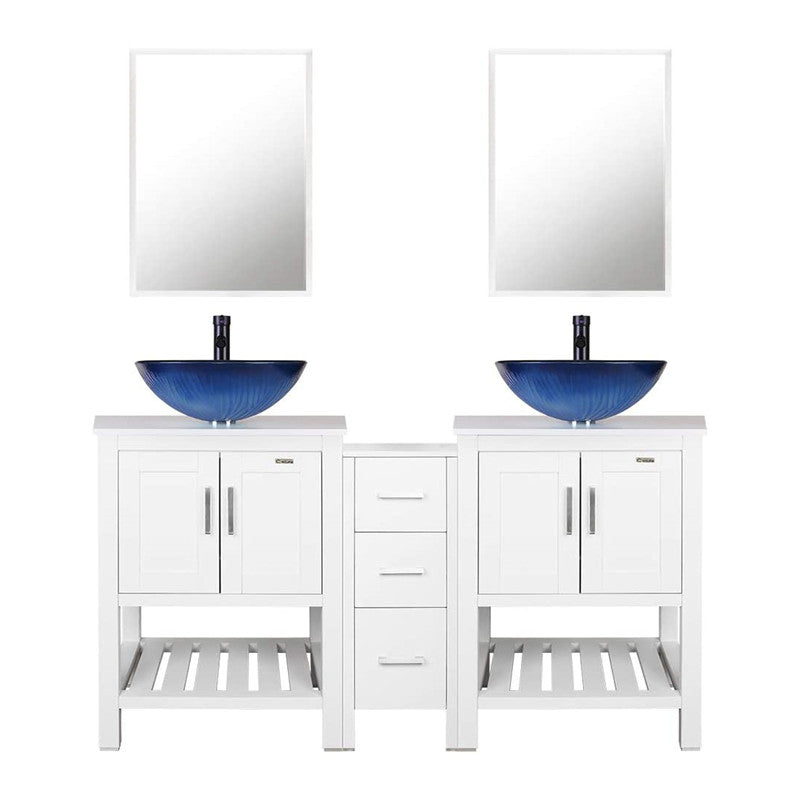 Eclife 60” White Modern Stand Bathroom Vanity Combo W/Side Cabinet, W/Mirror