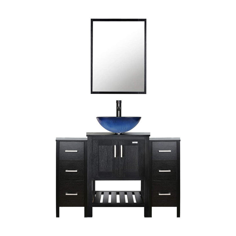 Eclife 48” Bathroom Vanity Sink Combo Black W/Side Cabinet, with Mirror