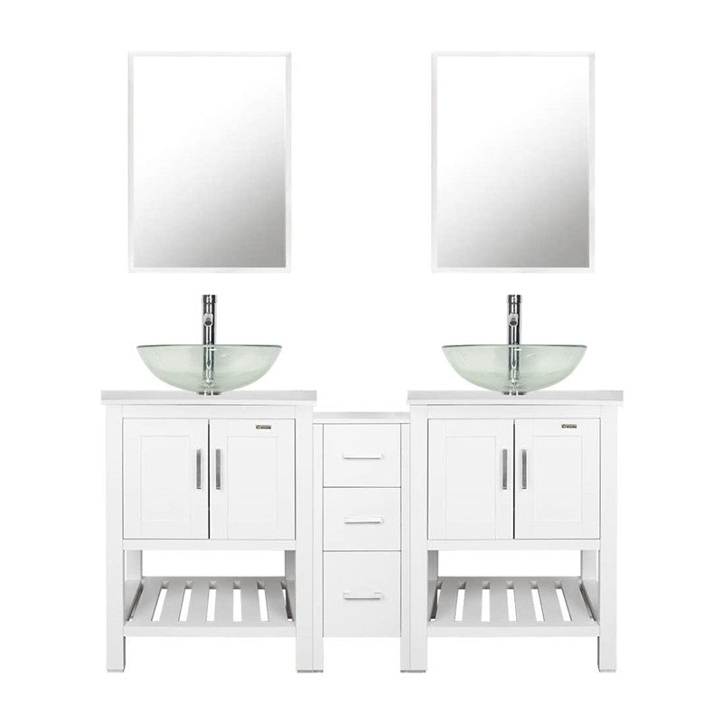 Eclife 60” White Modern Stand Bathroom Vanity Combo W/Side Cabinet, W/Mirror