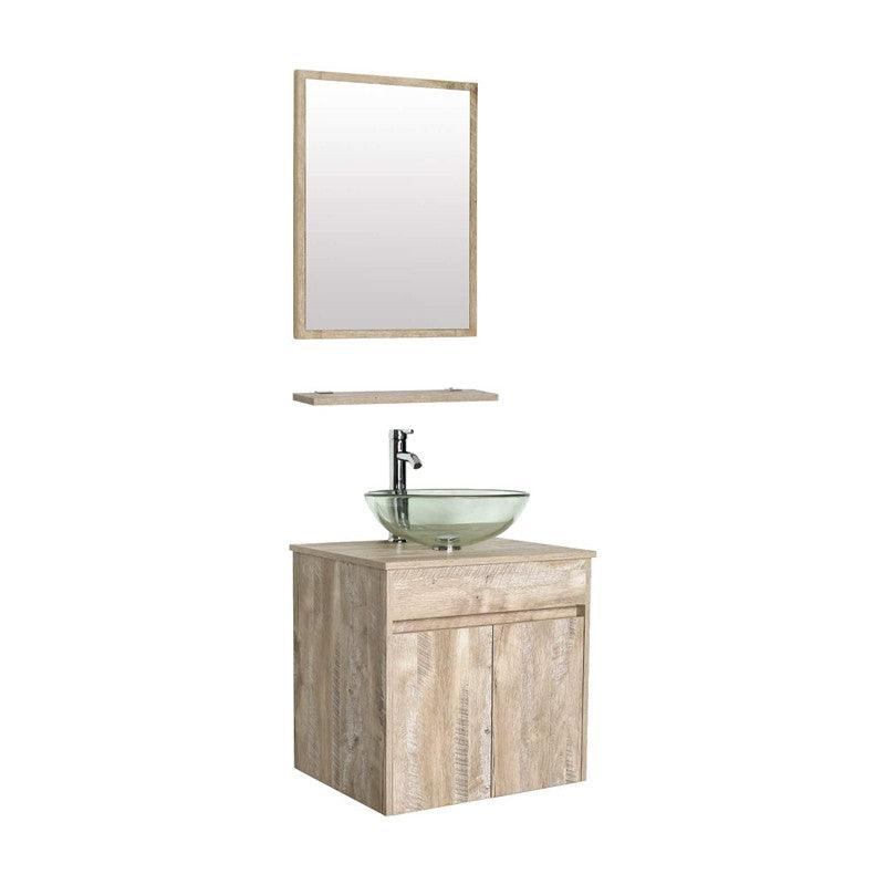 24” Bathroom Vanity Cabinet Wall Mounted Natural Cabinet Two Doors Pedestal Cabinet Vanity Set with Mirror