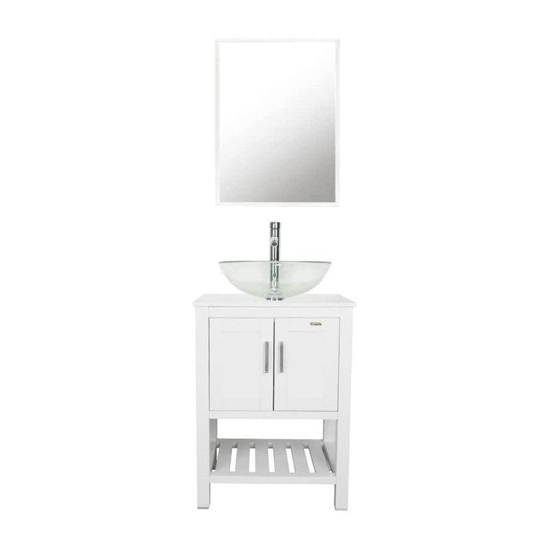 24” Bathroom Vanity Sink Combo White Cabinet Square Ceramic Vessel Sink