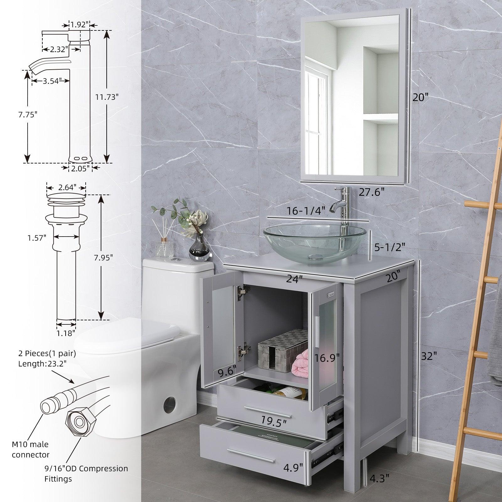 24” Grey Vanity Combo with Doors & Drawers