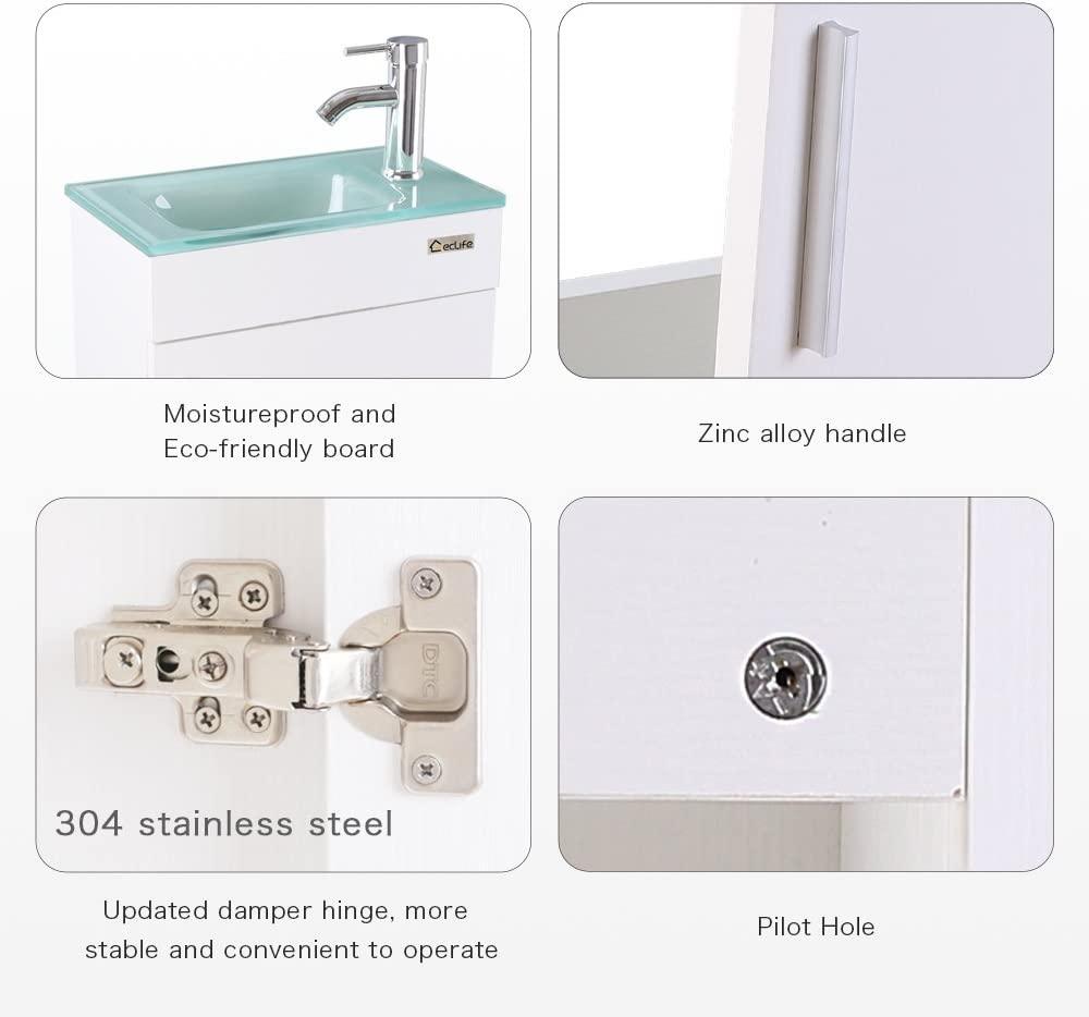 Eclife 18.4’’ Bathroom Vanity Combo,Modern Design Wall Mounted Vanity Set with Terpered Glass Sink Top