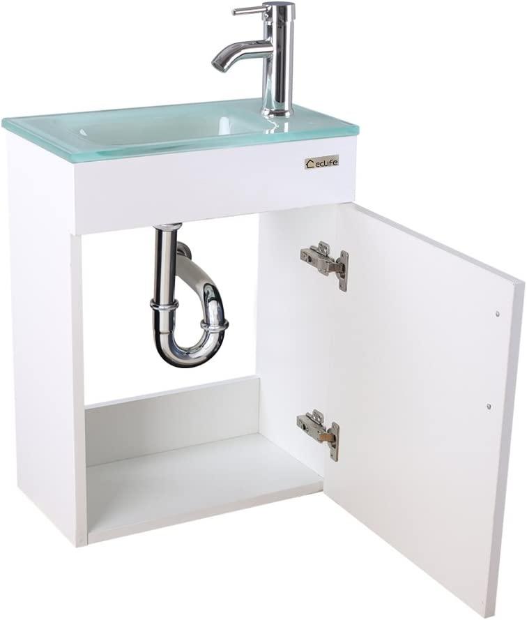 Eclife 18.4’’ Bathroom Vanity Combo,Modern Design Wall Mounted Vanity Set with Terpered Glass Sink Top