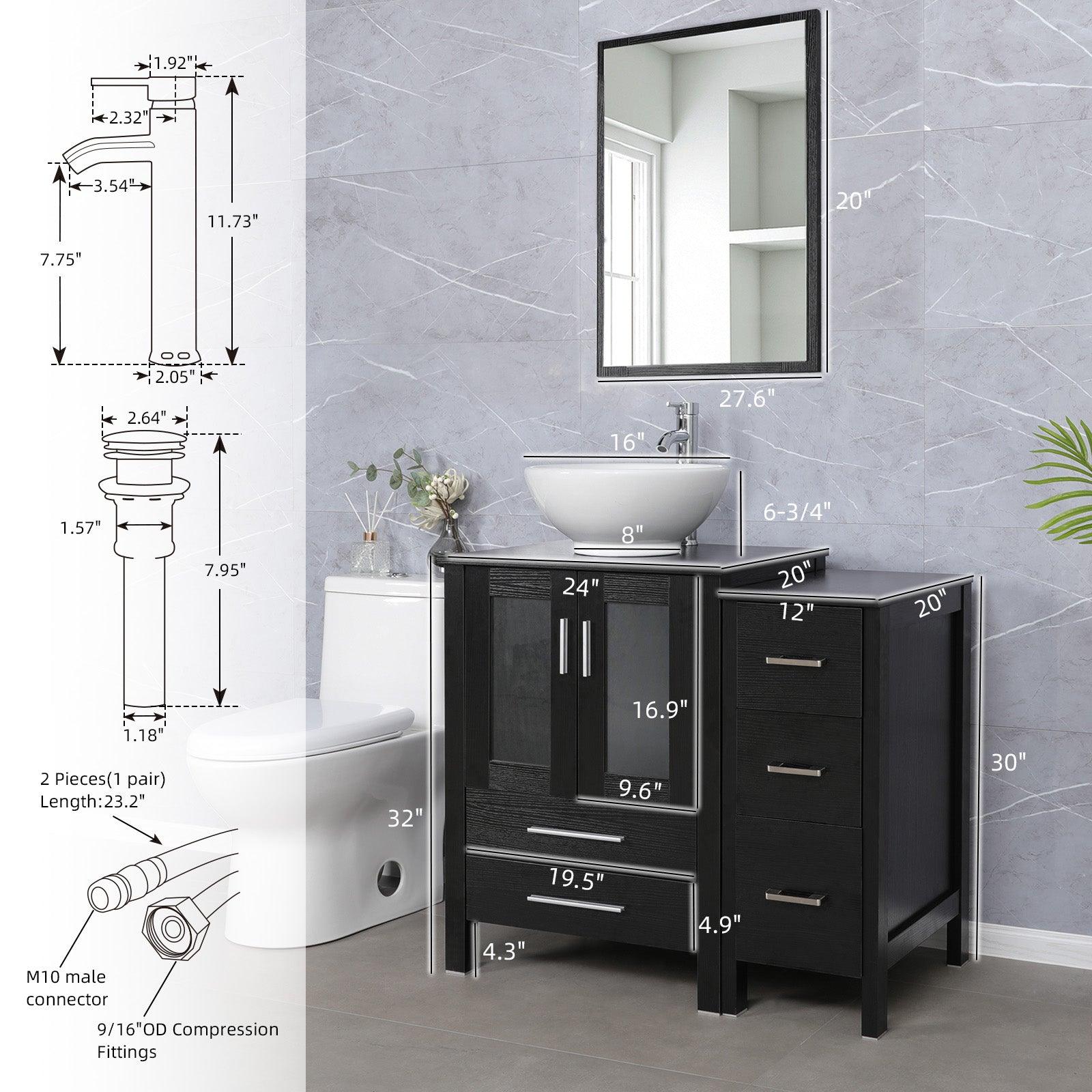 Eclife 36" Modern Pedestal Bathroom Vanity W/Side Cabinet Combo Set