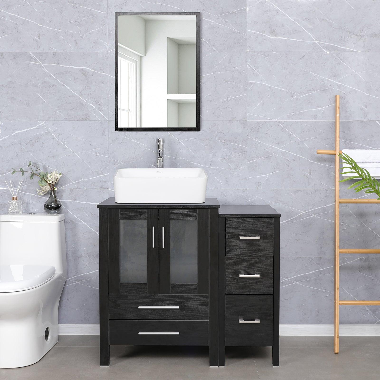 Eclife 36" Modern Pedestal Bathroom Vanity W/Side Cabinet Combo Set