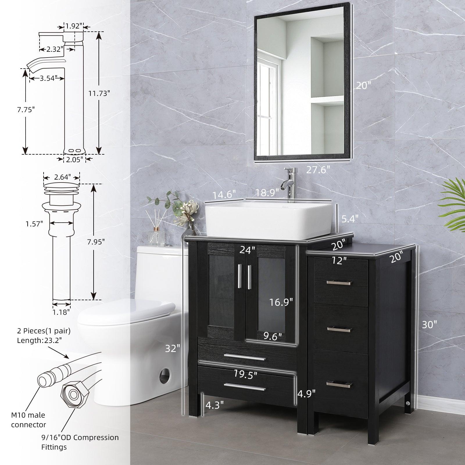 Eclife 36" Modern Pedestal Bathroom Vanity W/Side Cabinet Combo Set