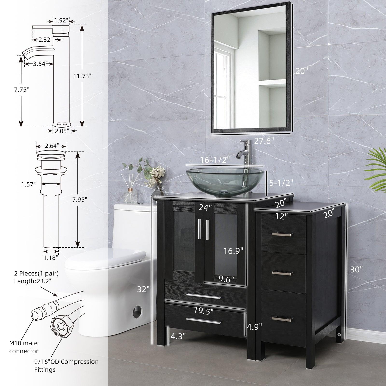 Eclife 36" Modern Pedestal Bathroom Vanity W/Side Cabinet Combo Set