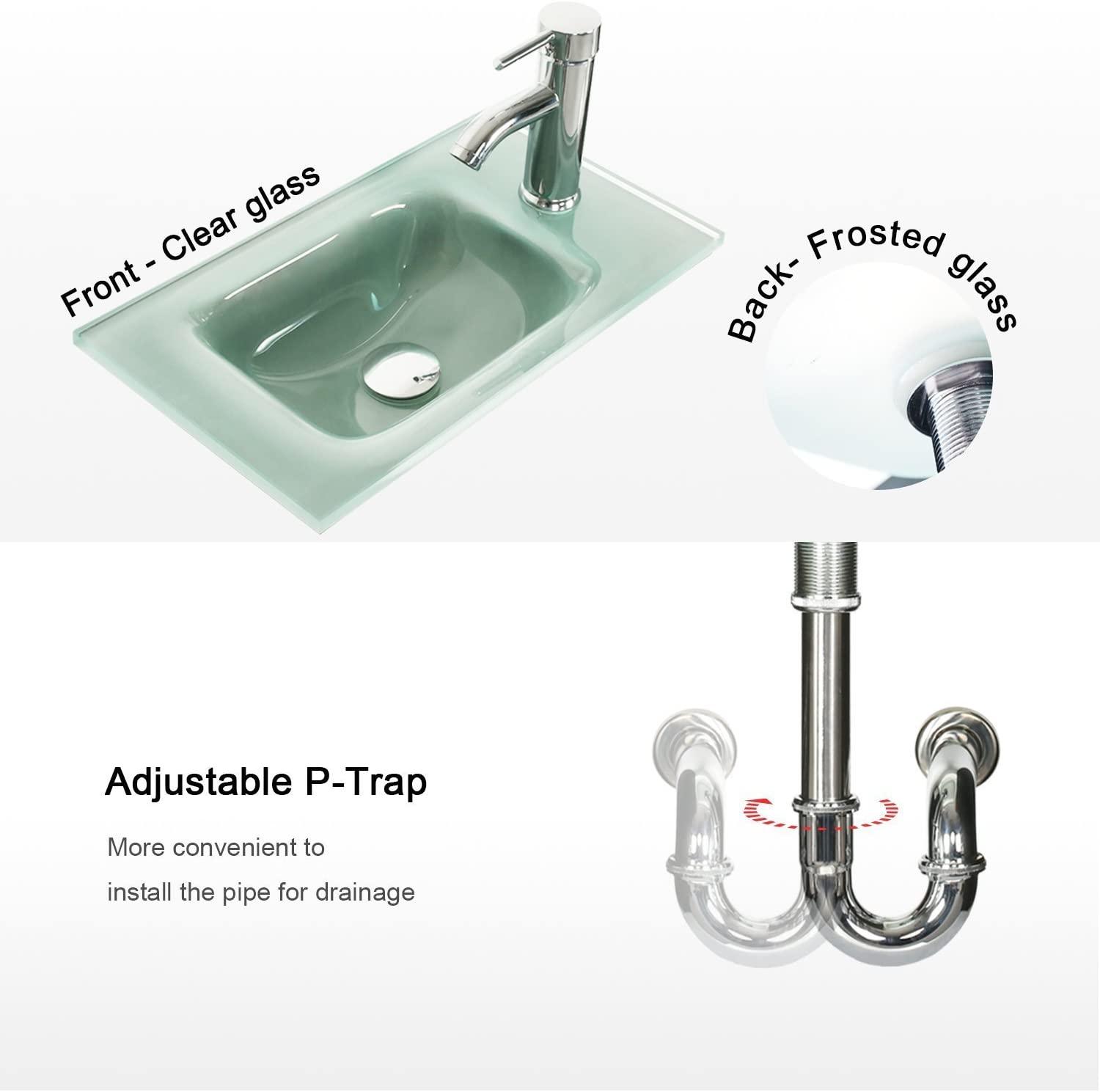 Eclife 18.4’’ Bathroom Vanity Combo,Modern Design Wall Mounted Vanity Set with Terpered Glass Sink Top