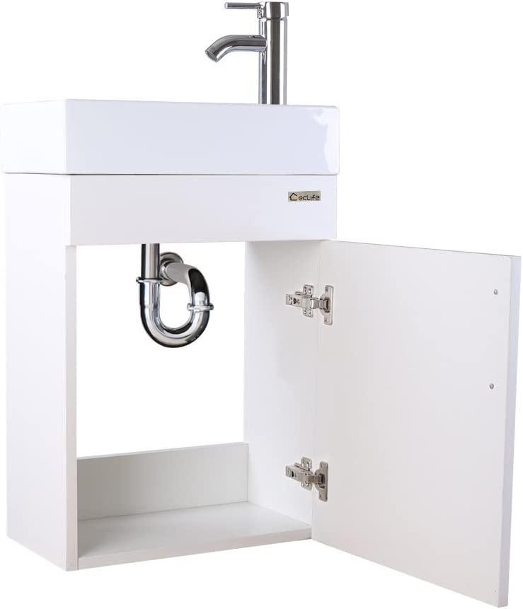 Eclife 18.4’’ Bathroom Vanity Combo,Modern Design Wall Mounted Vanity Set with Terpered Glass Sink Top
