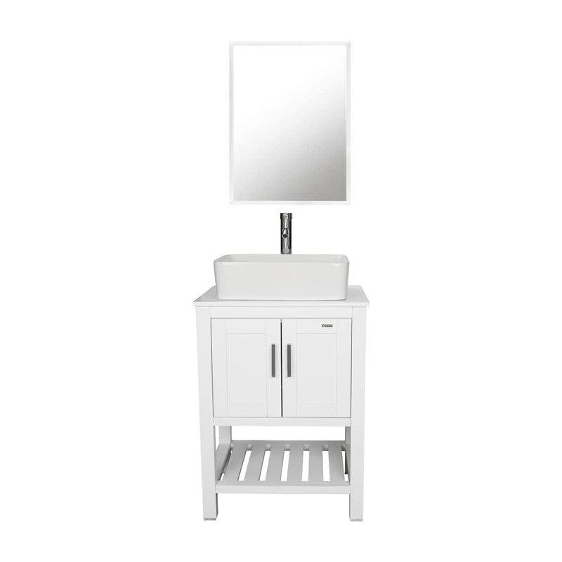 24” Bathroom Vanity Sink Combo White Cabinet Square Ceramic Vessel Sink