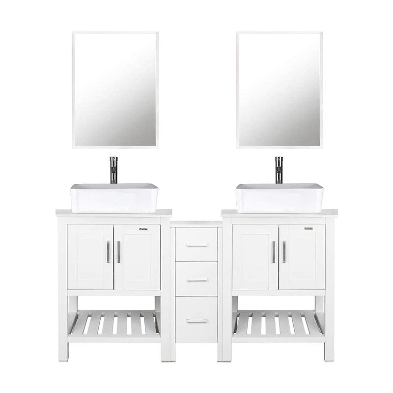 Eclife 60” White Modern Stand Bathroom Vanity Combo W/Side Cabinet, W/Mirror
