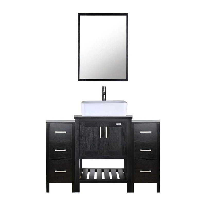 Eclife 48” Bathroom Vanity Sink Combo Black W/Side Cabinet, with Mirror