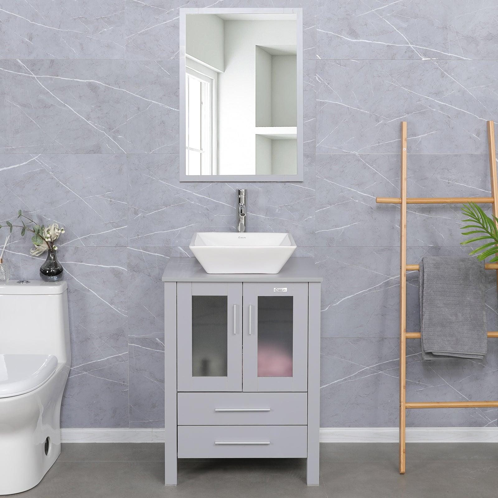 24” Grey Vanity Combo with Doors & Drawers