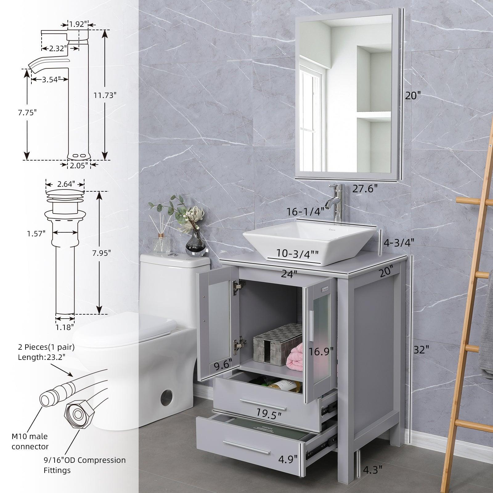 24” Grey Vanity Combo with Doors & Drawers
