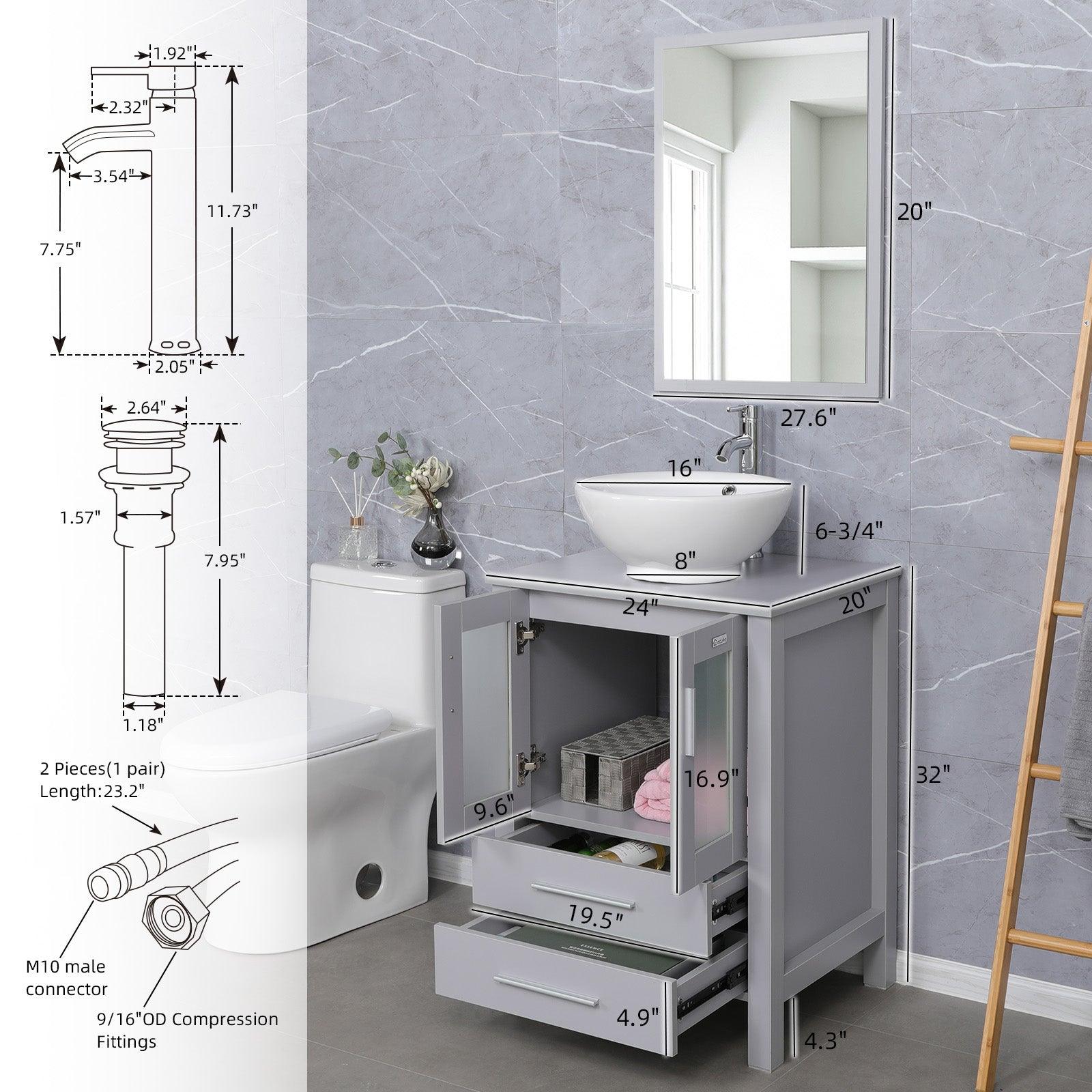 24” Grey Vanity Combo with Doors & Drawers