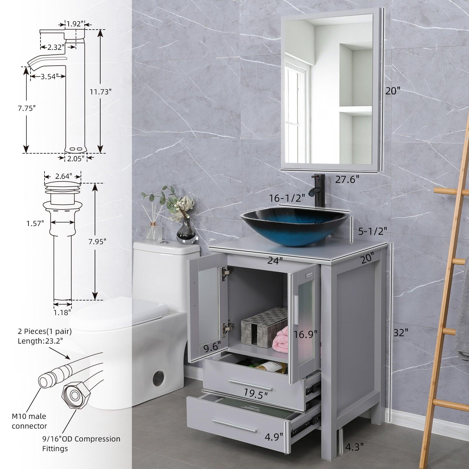 24” Grey Vanity Combo with Doors & Drawers