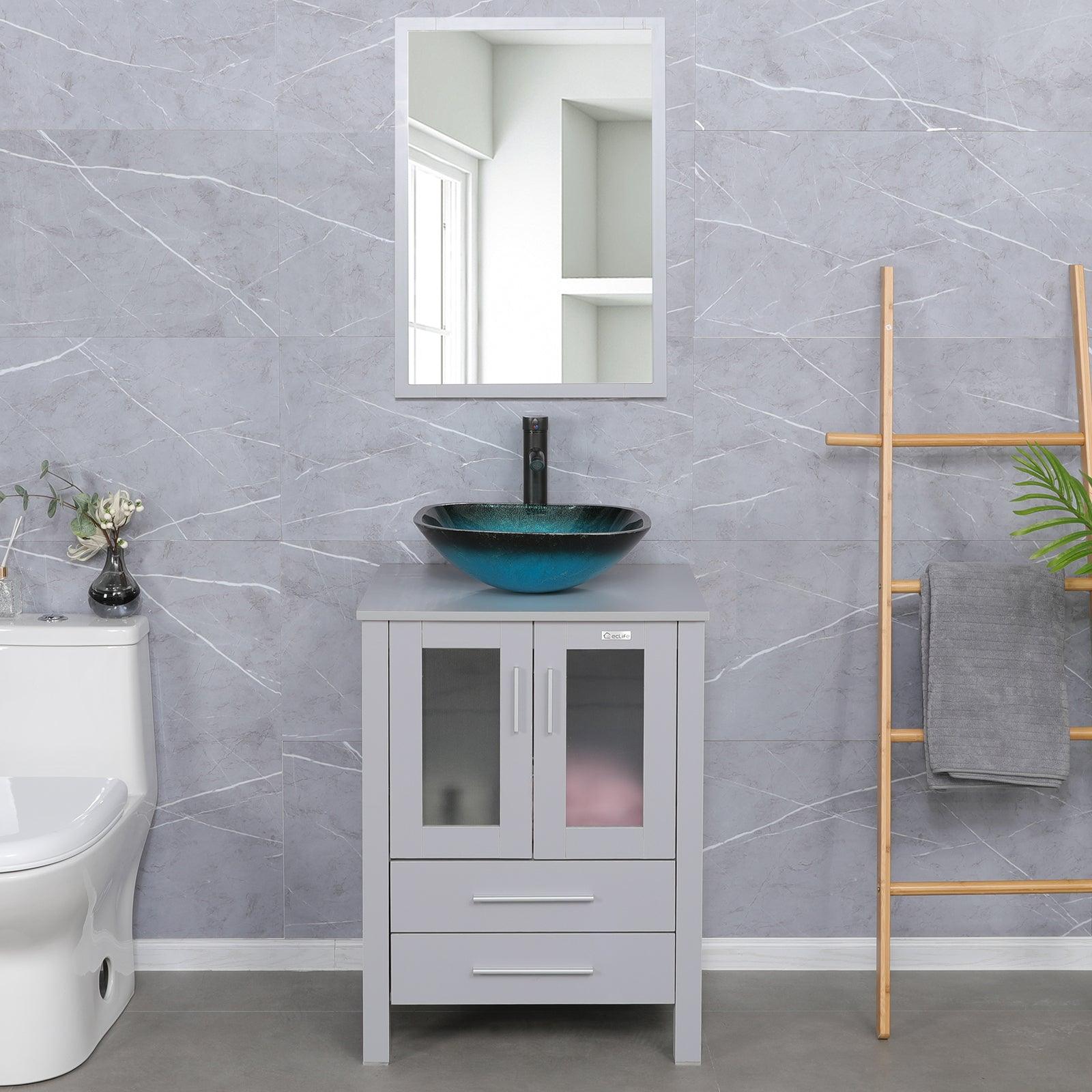 24” Grey Vanity Combo with Doors & Drawers