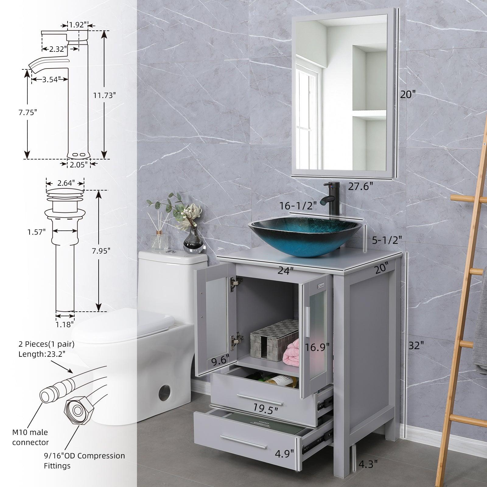 24” Grey Vanity Combo with Doors & Drawers