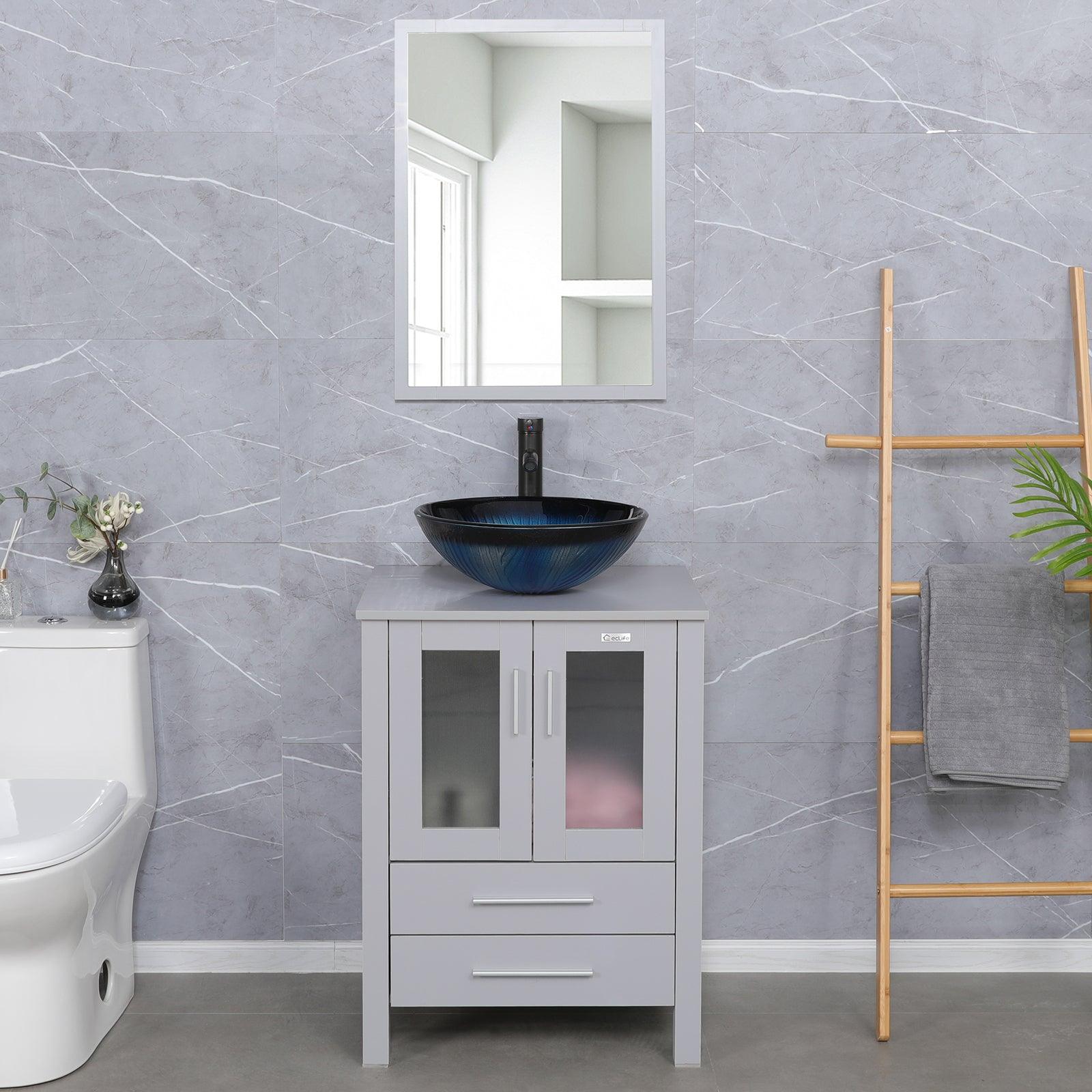 24” Grey Vanity Combo with Doors & Drawers