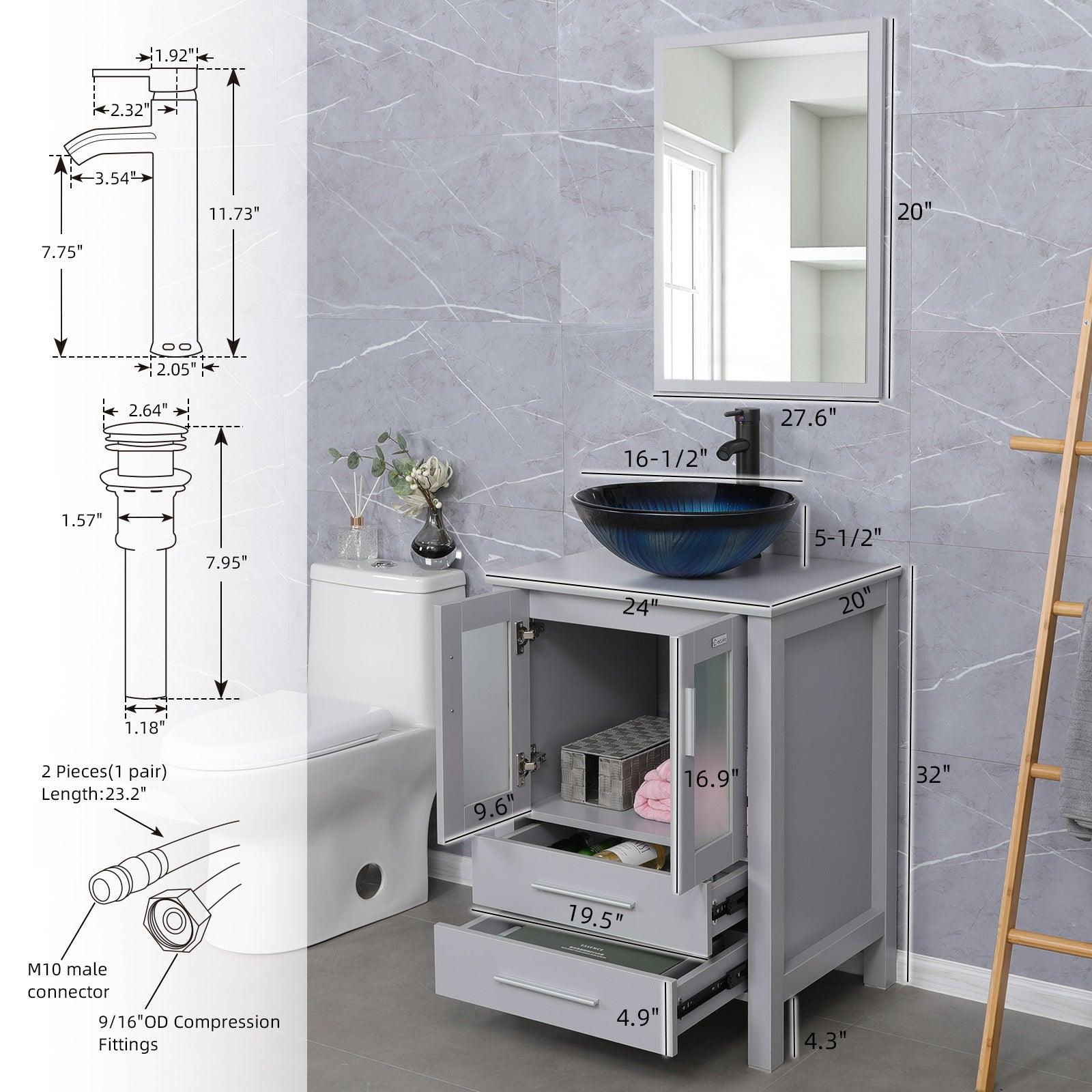 24” Grey Vanity Combo with Doors & Drawers