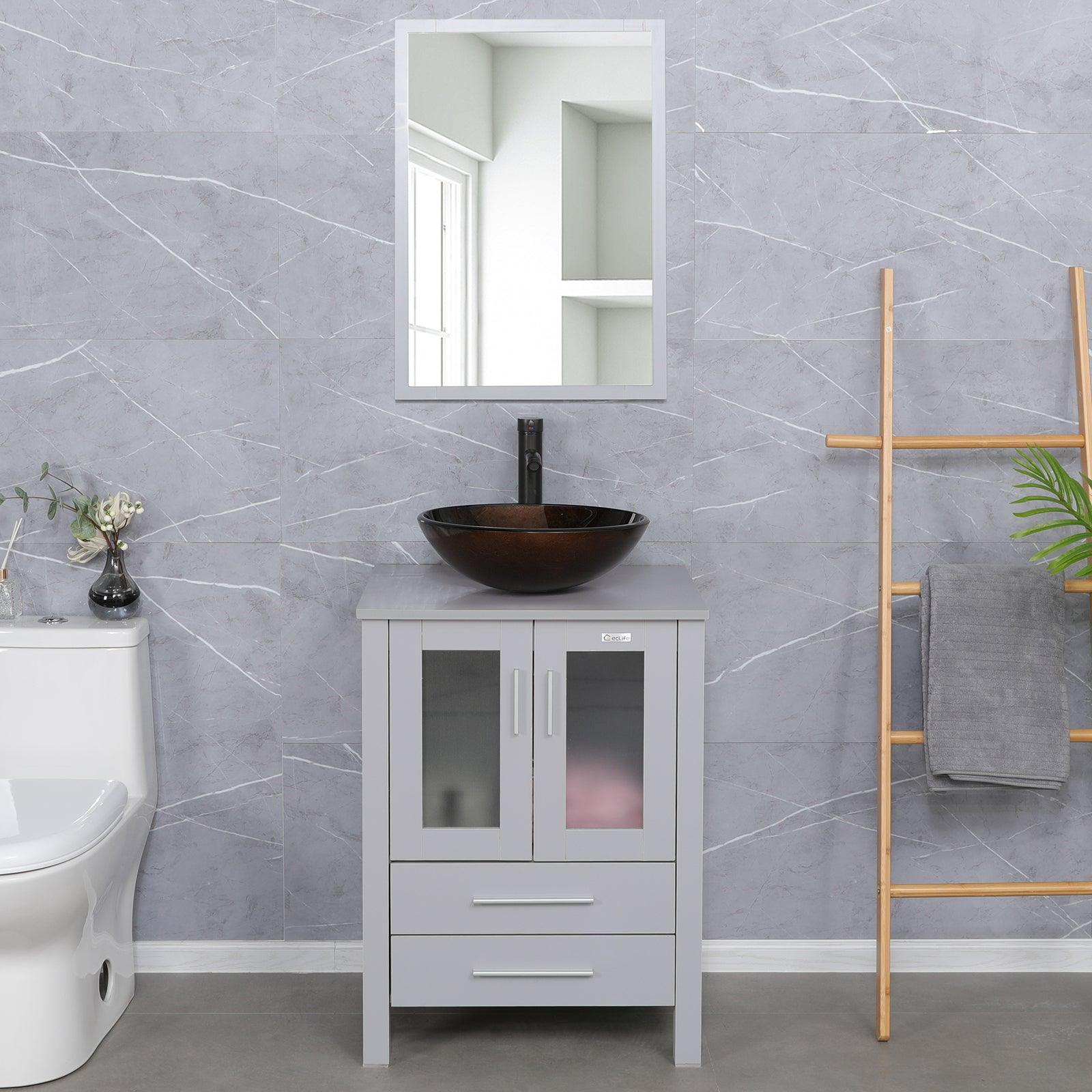 24” Grey Vanity Combo with Doors & Drawers