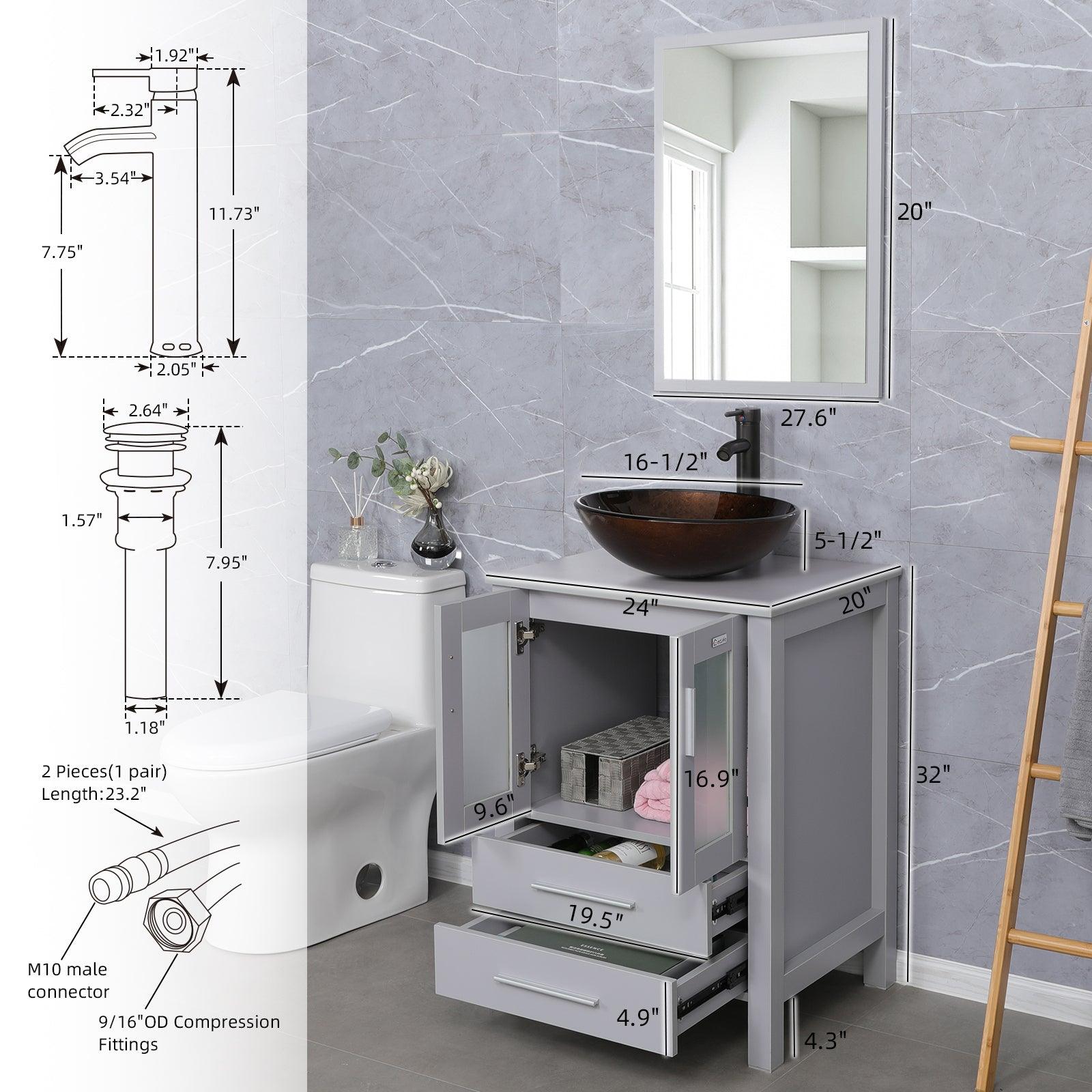 24” Grey Vanity Combo with Doors & Drawers