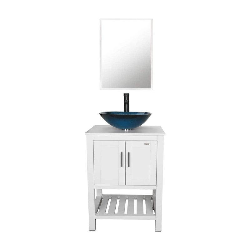 24” Bathroom Vanity Sink Combo White Cabinet Square Ceramic Vessel Sink