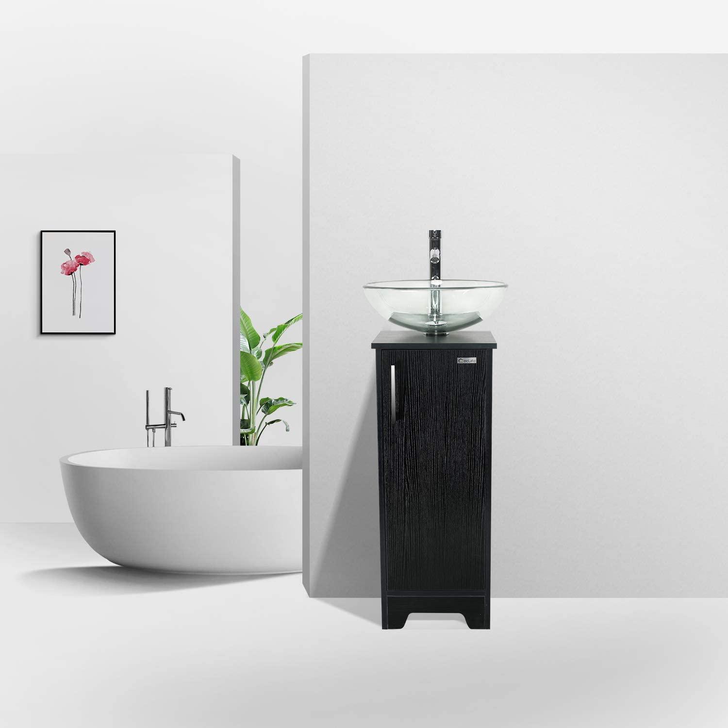 14" Bathroom Vanity and Sink Combo Black Small Vanity Sink & 1.5 GPM Water Save Faucet & Solid Brass Pop Up Drain