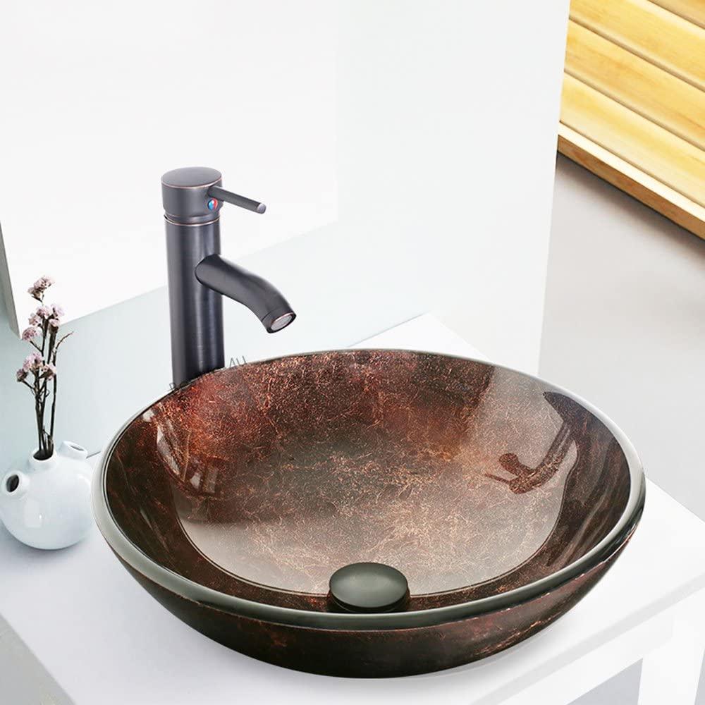 Eclife 24" Bathroom Vanity Combo Modern MDF Cabinet with Vanity Mirror Clear Round Tempered Glass Counter Top Vessel Sink with 1.5 GPM Faucet and Pop Up Drain