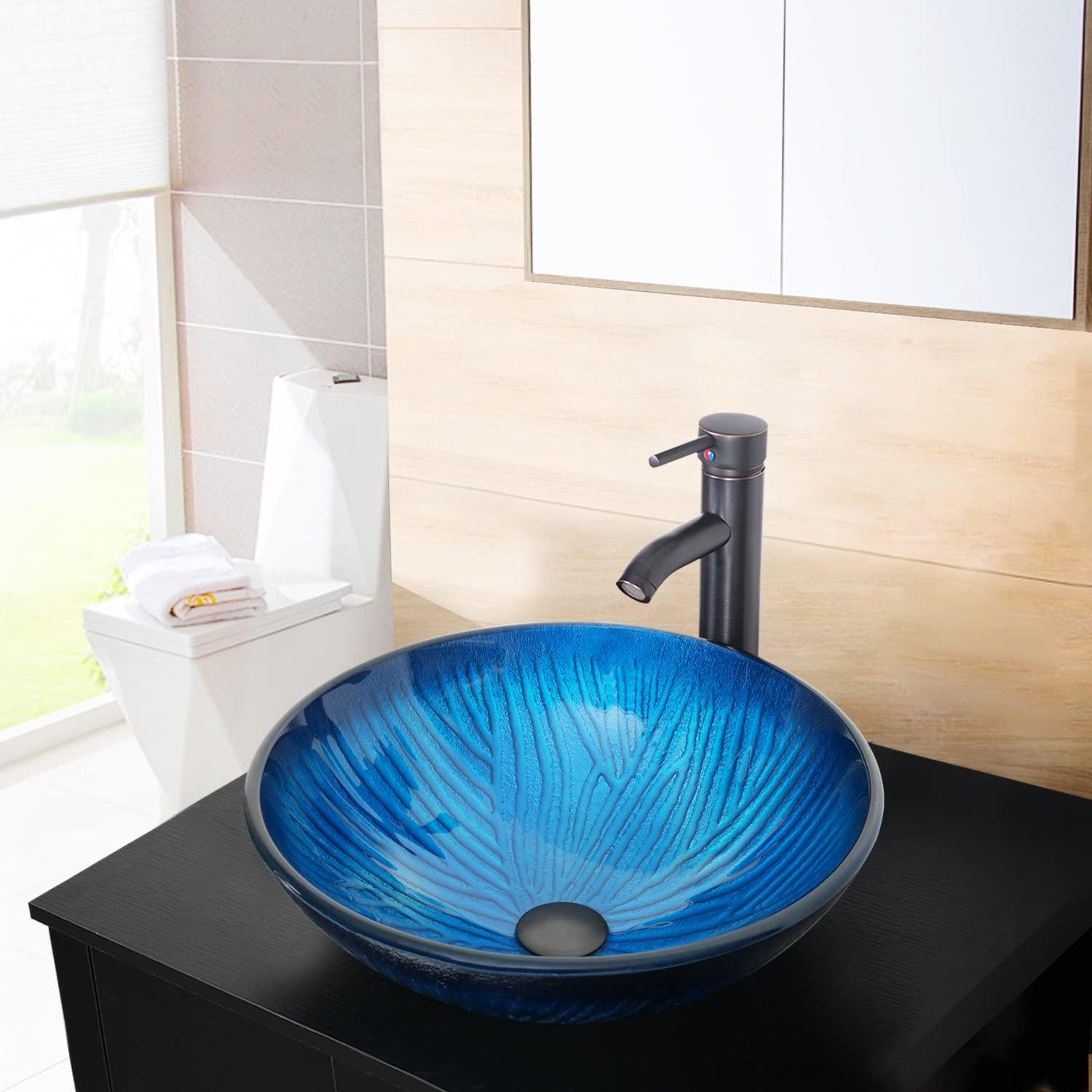Eclife 24" Bathroom Vanity Combo Modern MDF Cabinet with Vanity Mirror Clear Round Tempered Glass Counter Top Vessel Sink with 1.5 GPM Faucet and Pop Up Drain