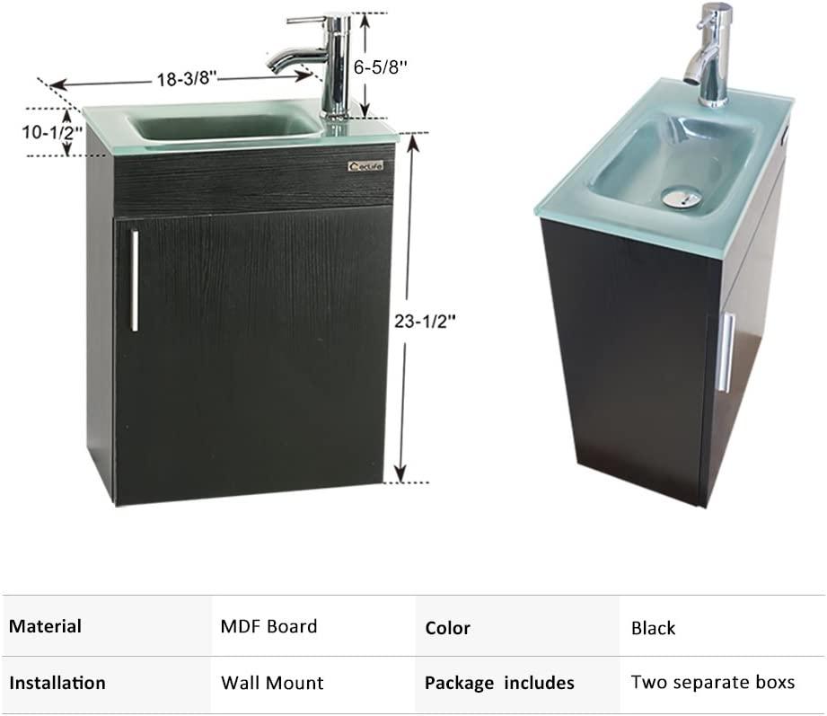 Eclife 18.4’’ Bathroom Vanity Combo,Modern Design Wall Mounted Vanity Set with Terpered Glass Sink Top
