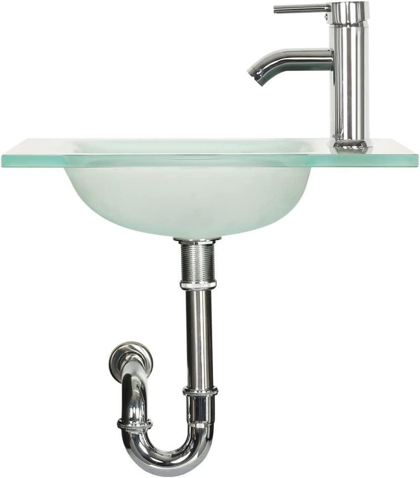 Eclife 18.4’’ Bathroom Vanity Combo,Modern Design Wall Mounted Vanity Set with Terpered Glass Sink Top