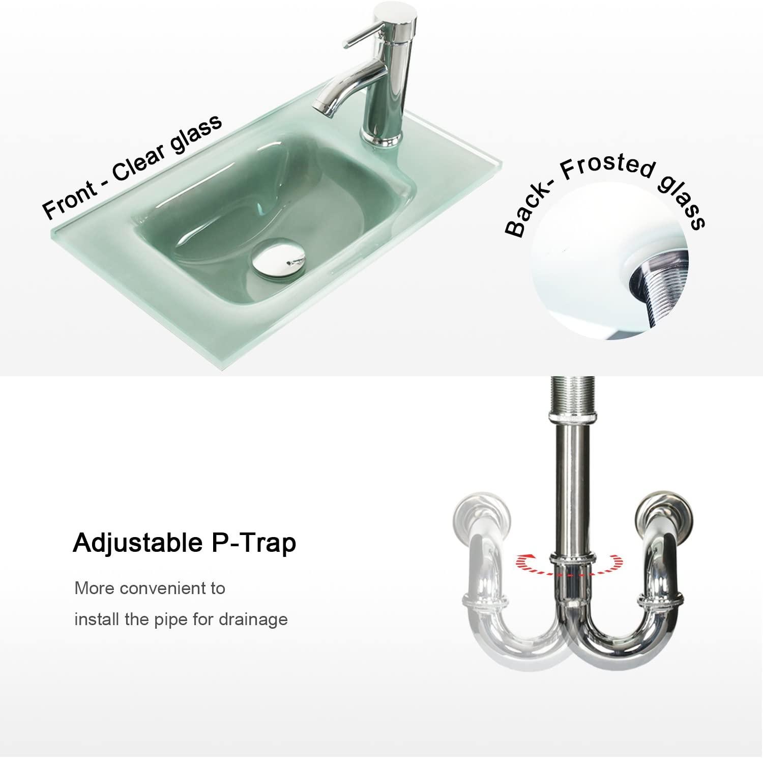 Eclife 18.4’’ Bathroom Vanity Combo,Modern Design Wall Mounted Vanity Set with Terpered Glass Sink Top