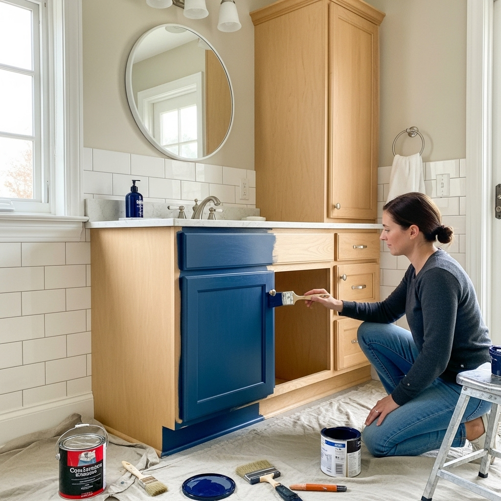 refinished 48-inch double sink bathroom vanity