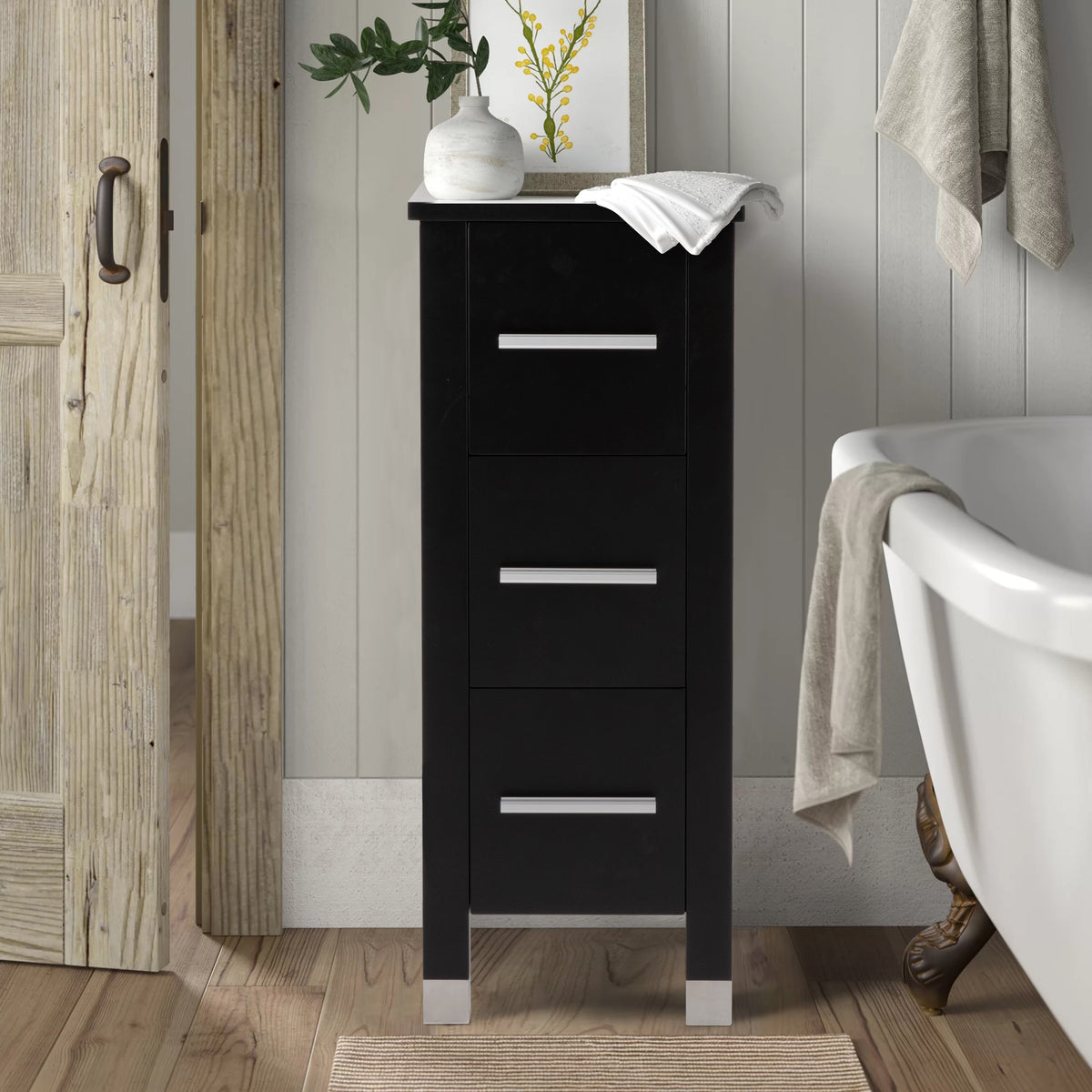 Classic 12" Freestanding Bathroom Storage Organizer with 3 Drawers—Black