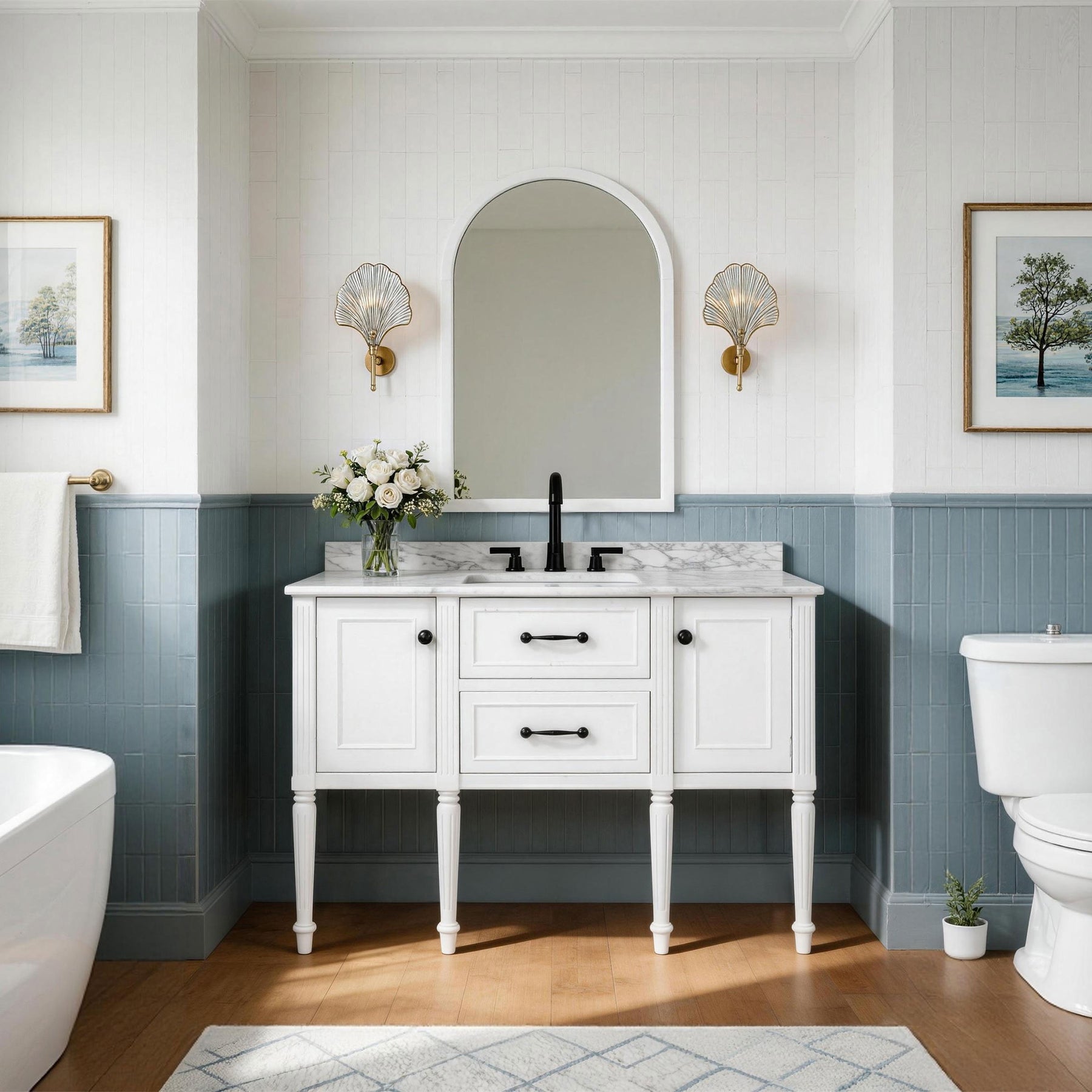 Modish 48" Wall Mounted Single Vanity Cabinet with Solid Wood Legs, Pre-Assembled, Freestanding & Floating 2 Installation Ways