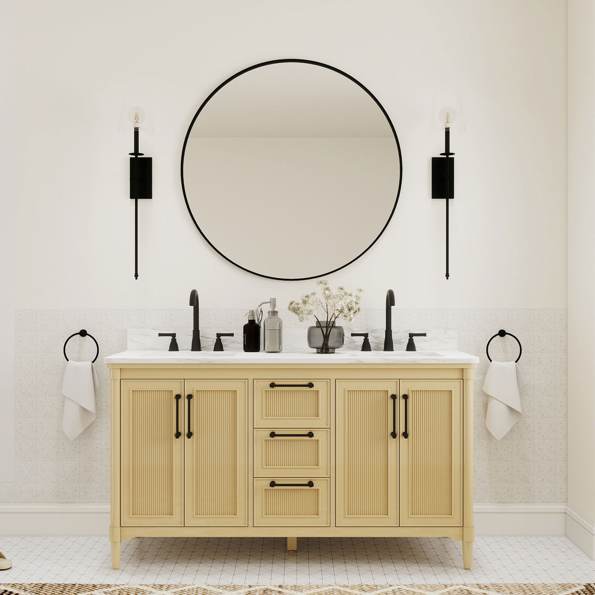 Vantara 60" Freestanding Double Vanity Cabinets with Fluted Texture