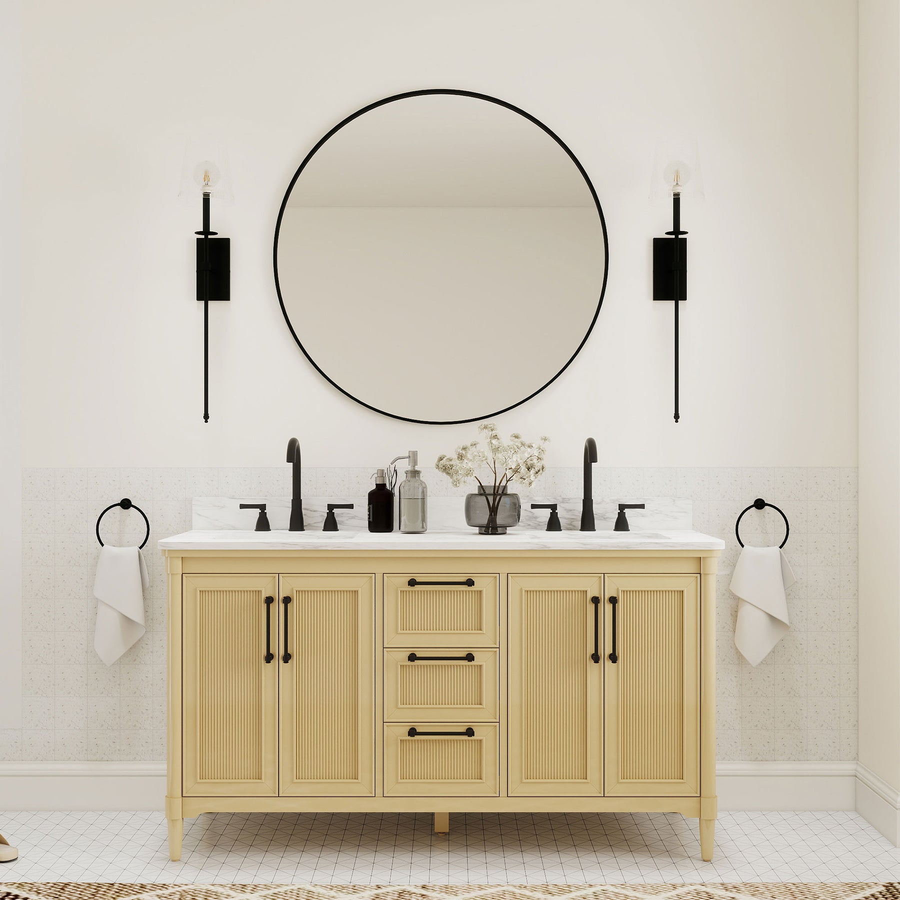 Vantara 60" Freestanding Double Vanity Cabinets with Fluted Texture
