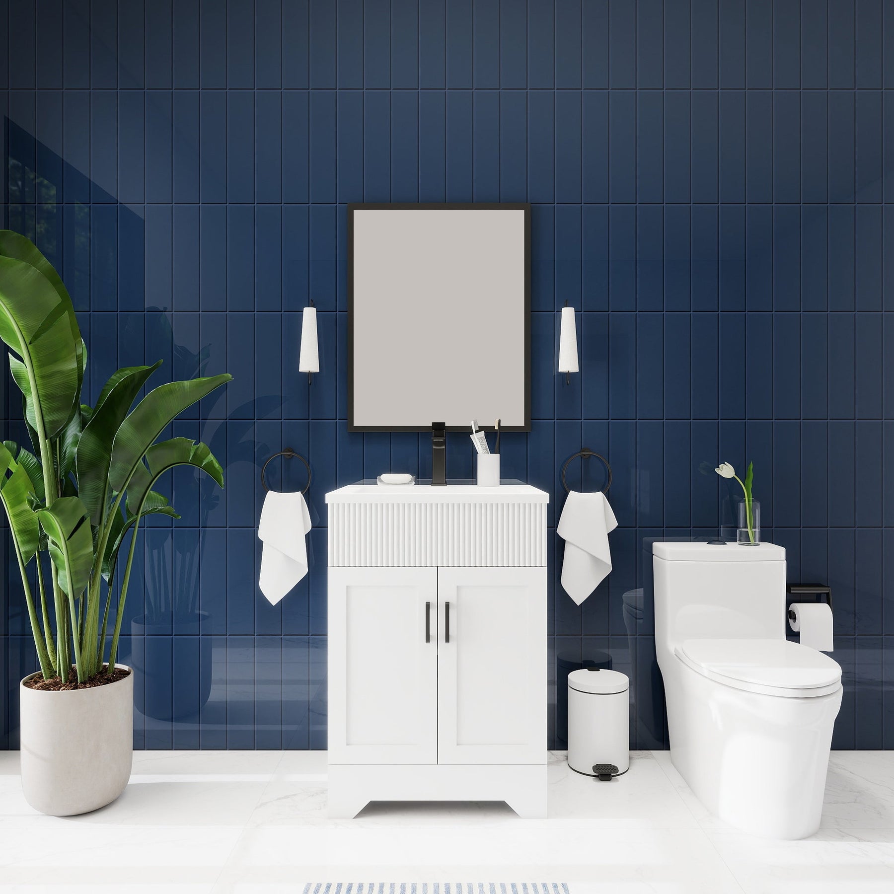 Waterfall 24’’ RTA Freestanding Vanity Cabinet Base with Vertical Striped Decor (Countertop & Sink Not Included) 浴室柜