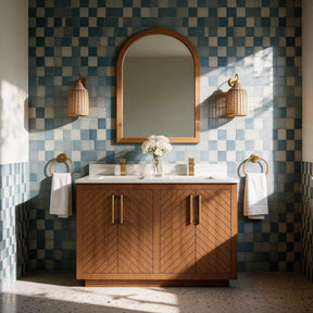 Zoom 48" Freestanding Double Vanity Cabinets with Chevron Pattern