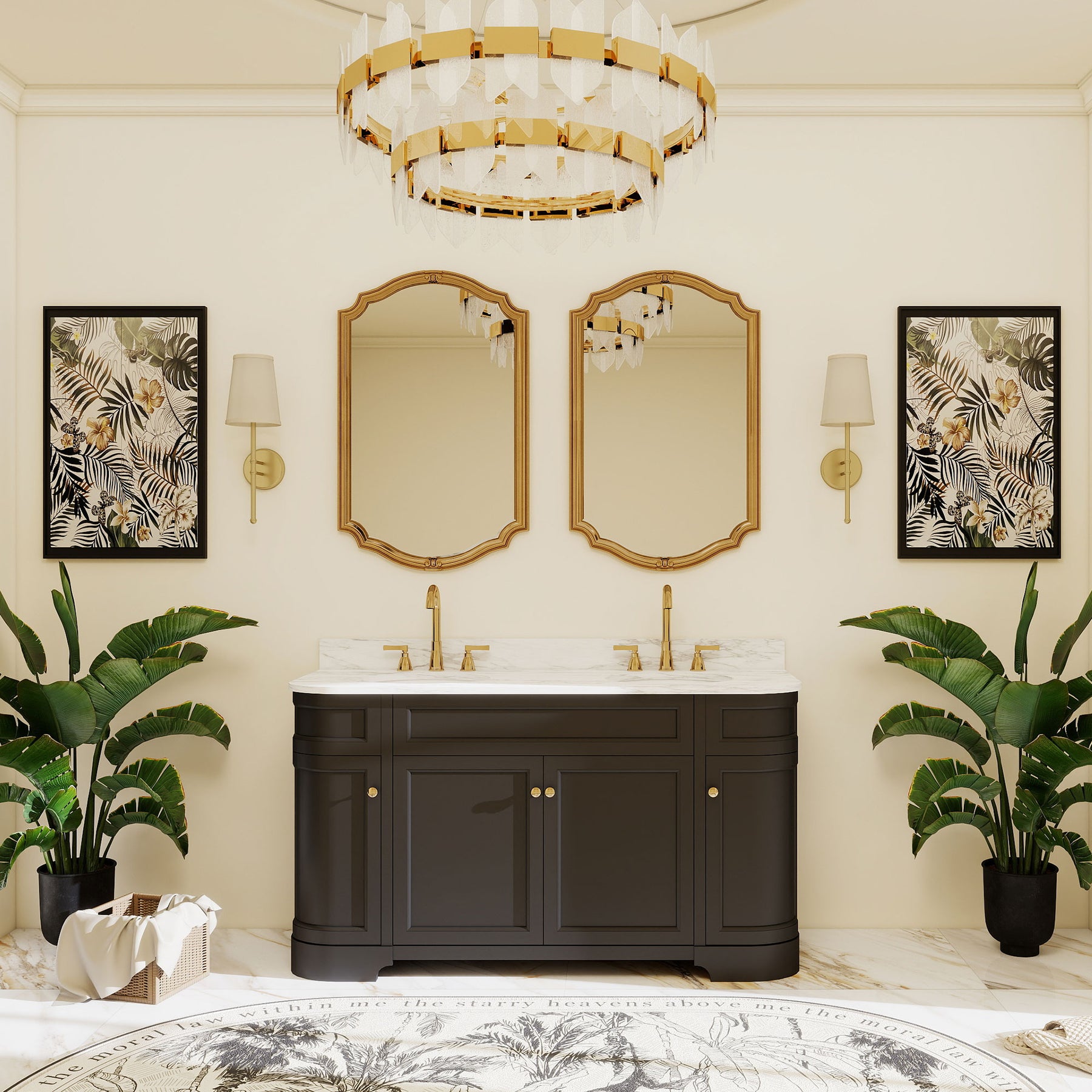 Opuluxe 60" Freestanding Double Vanity Cabinets with Curved Design