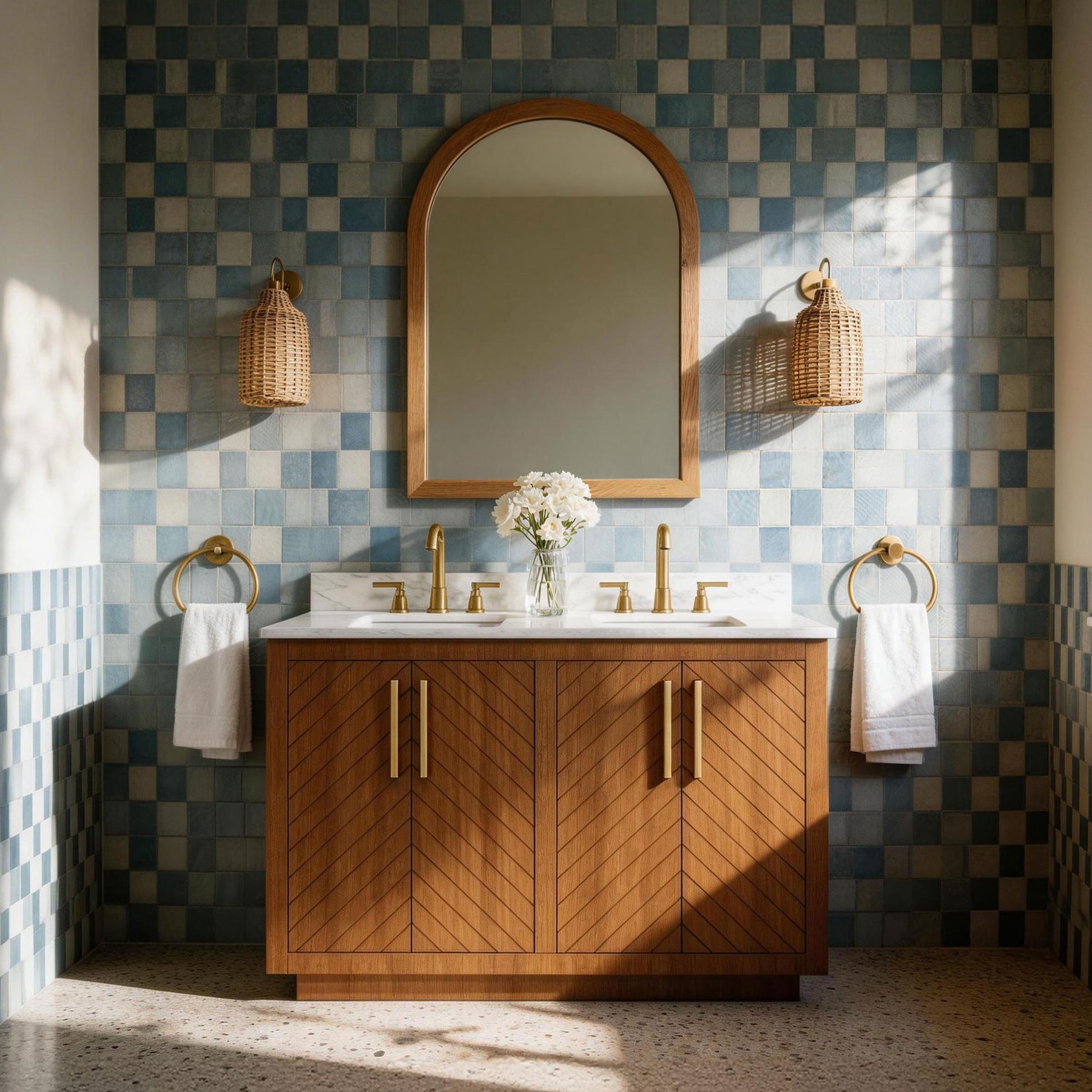 Zoom 48" Freestanding Double Vanity Cabinets with Chevron Pattern