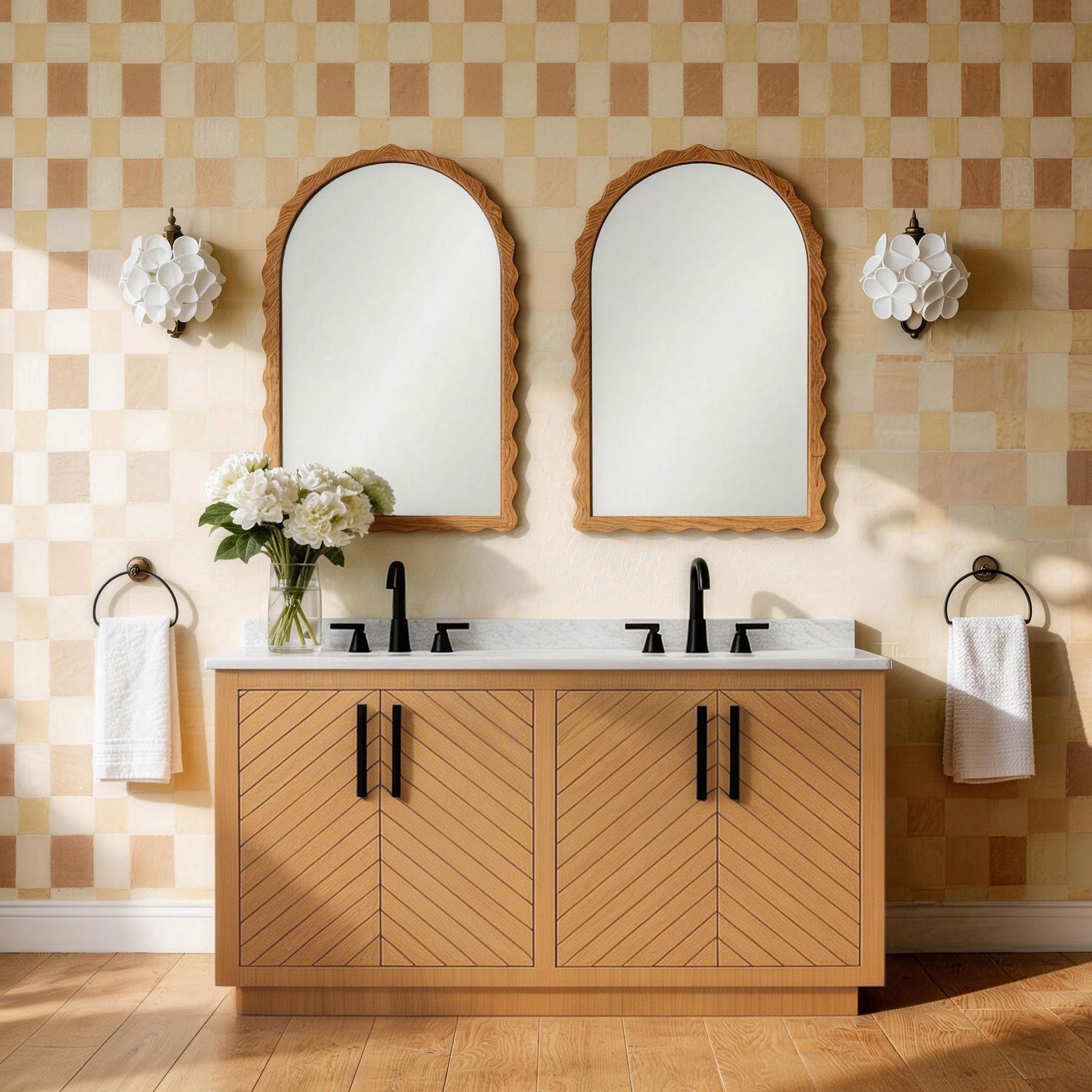 Zoom 60" Freestanding Double Vanity Cabinets with Chevron Pattern