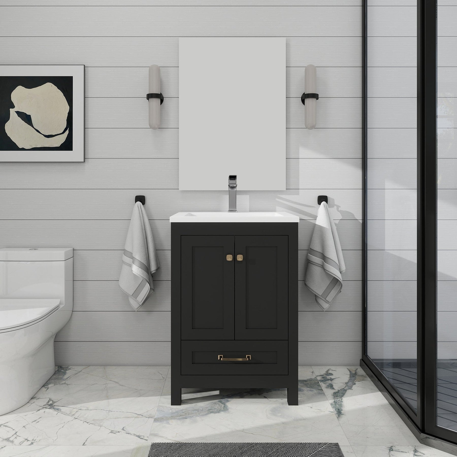 Modern 24’’ RTA Freestanding Vanity Cabinet Base with Larger Storage Room (Countertop & Sink Not Included) 浴室柜