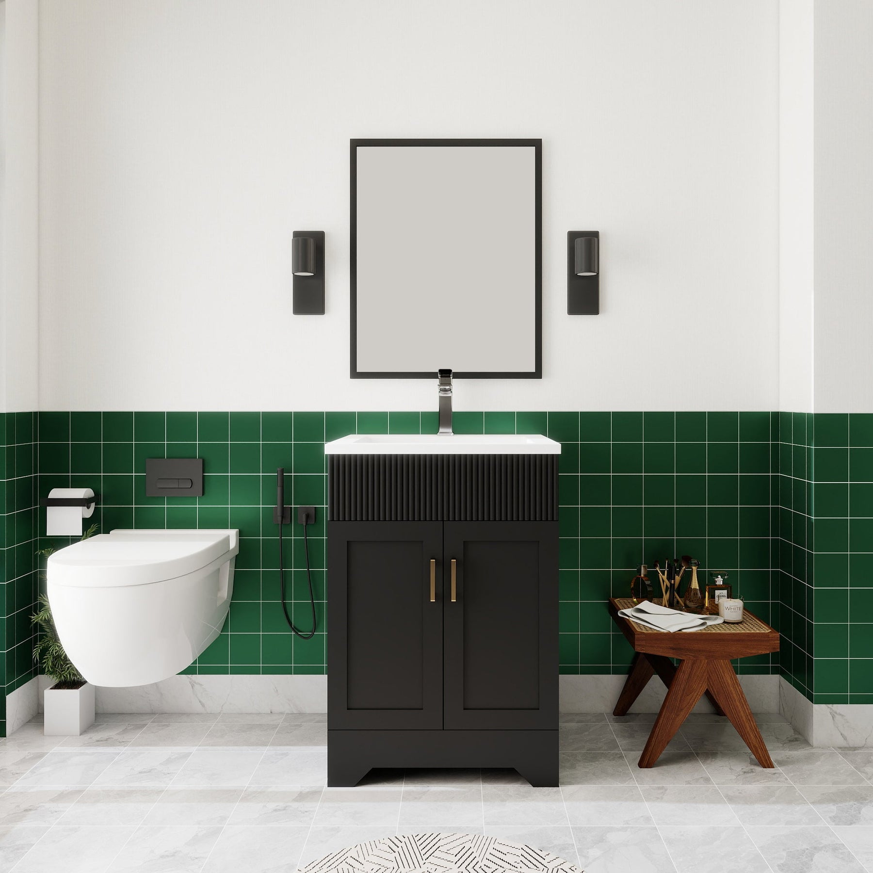 Waterfall 24’’ RTA Freestanding Vanity Cabinet Base with Vertical Striped Decor (Countertop & Sink Not Included) 浴室柜