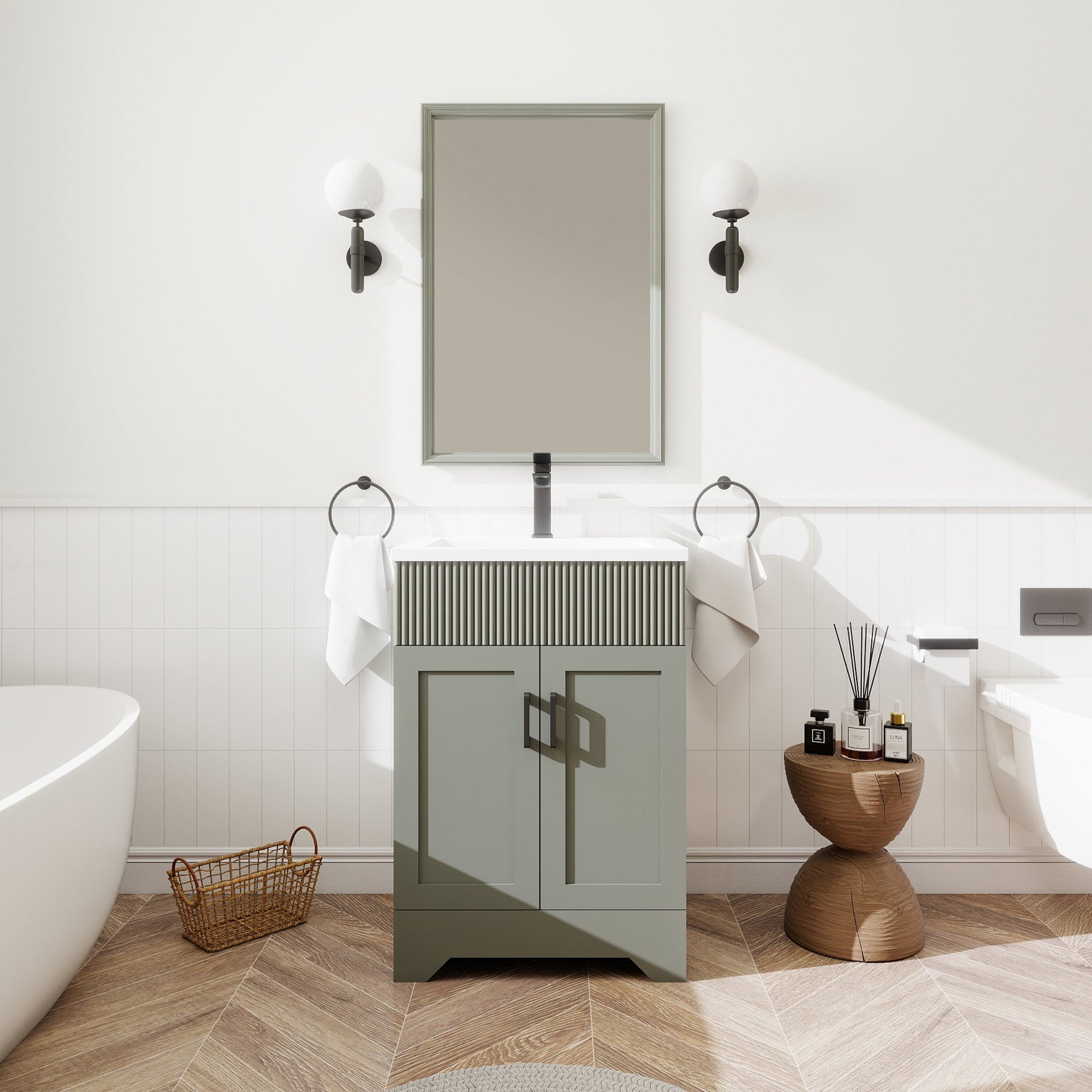 Waterfall 24’’ RTA Freestanding Vanity Cabinet Base with Vertical Striped Decor (Countertop & Sink Not Included) 浴室柜