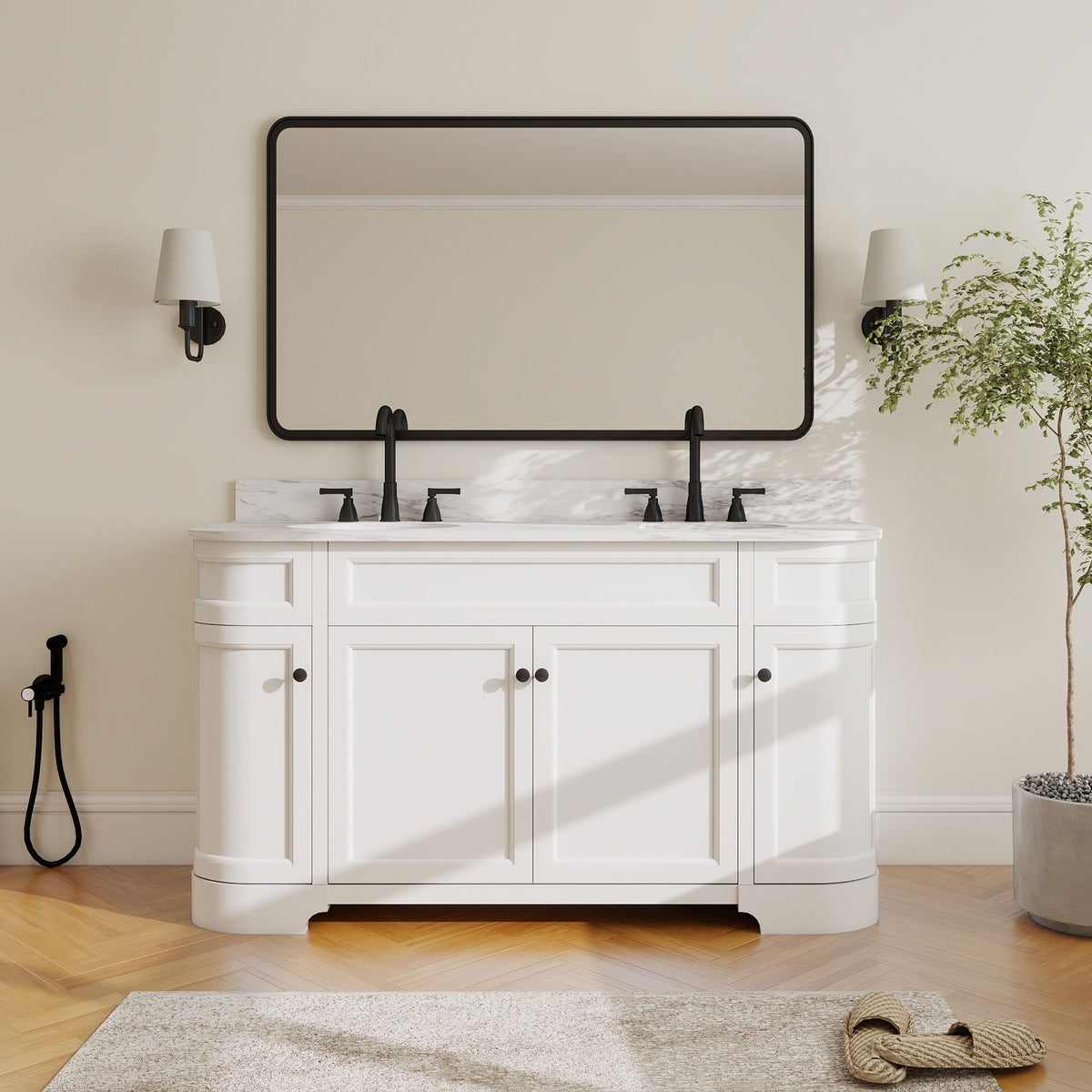 Opuluxe 60" Freestanding Double Vanity Cabinets with Curved Design