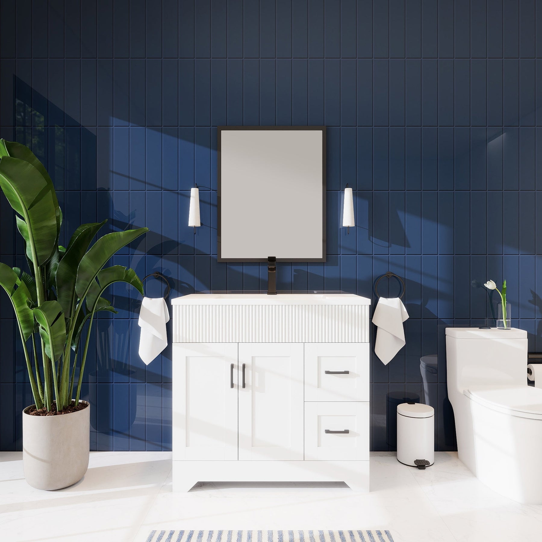 Waterfall 36’’ RTA Freestanding Vanity Cabinet Base with Vertical Striped Decor (Countertop & Sink Not Included) 浴室柜